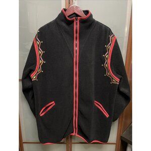 Bob Mackie Vintage Black Fleece Embellished Full Zip Long Sleeve Sweater Size 1X